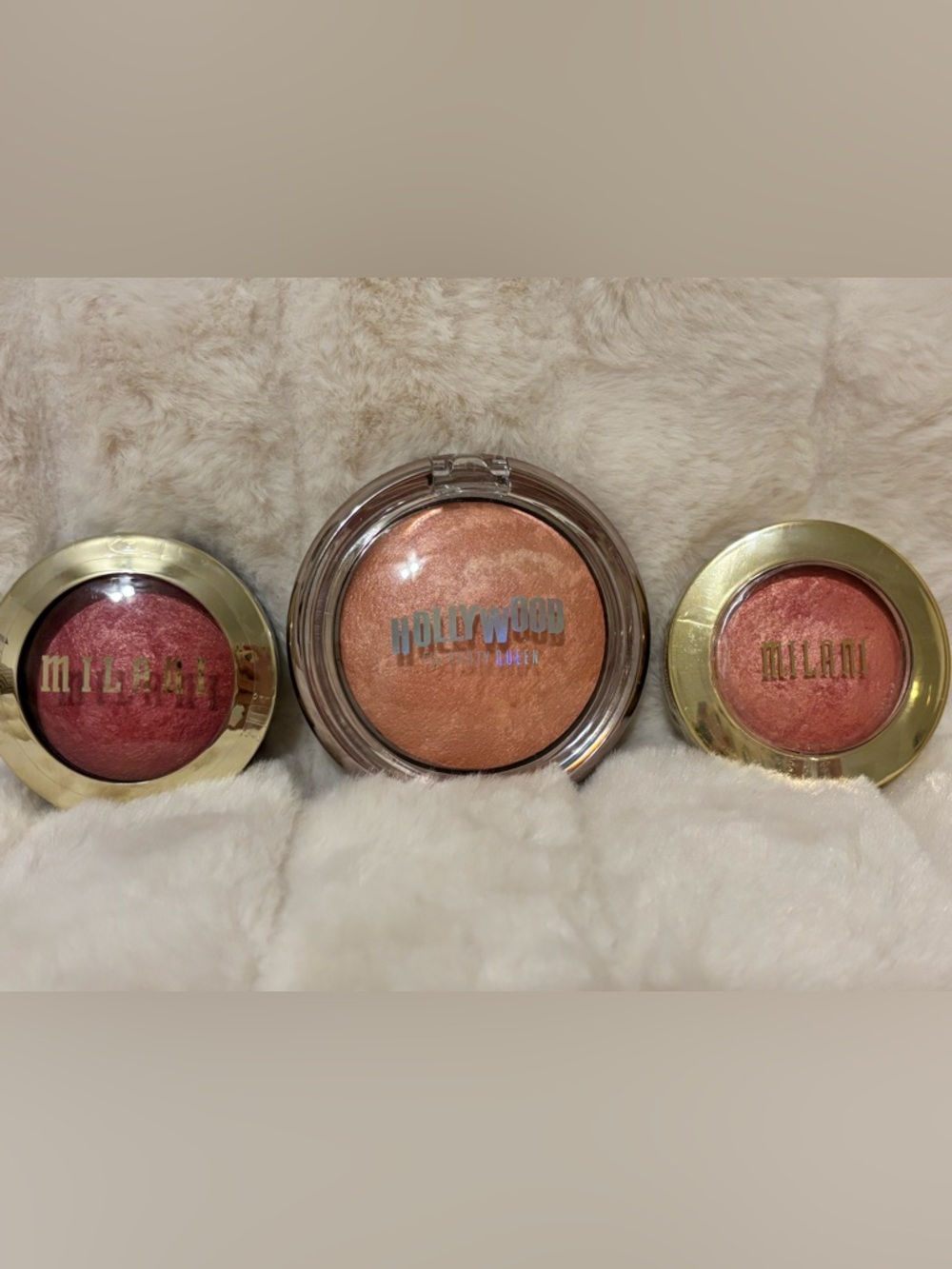 Brand New - Milani & Hollywood Beauty Baked Blush Trio in Peach, Rose, Coral